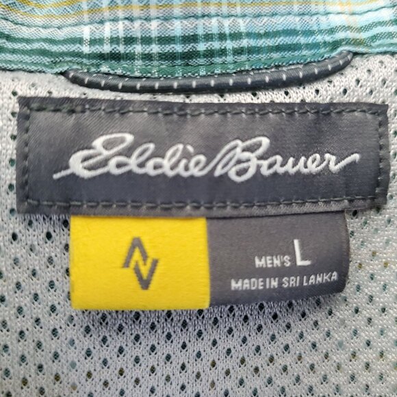 Eddie Bauer Shirt Mens Large Green Plaid Short Sleeve Button Front Nylon/Polyest - Picture 2 of 8